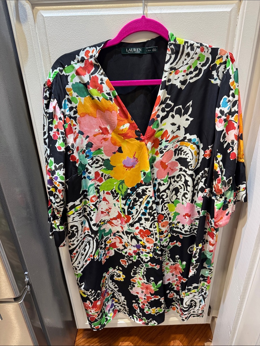 Lauren Ralph Lauren Black Floral V-Neck Women’s silk dress